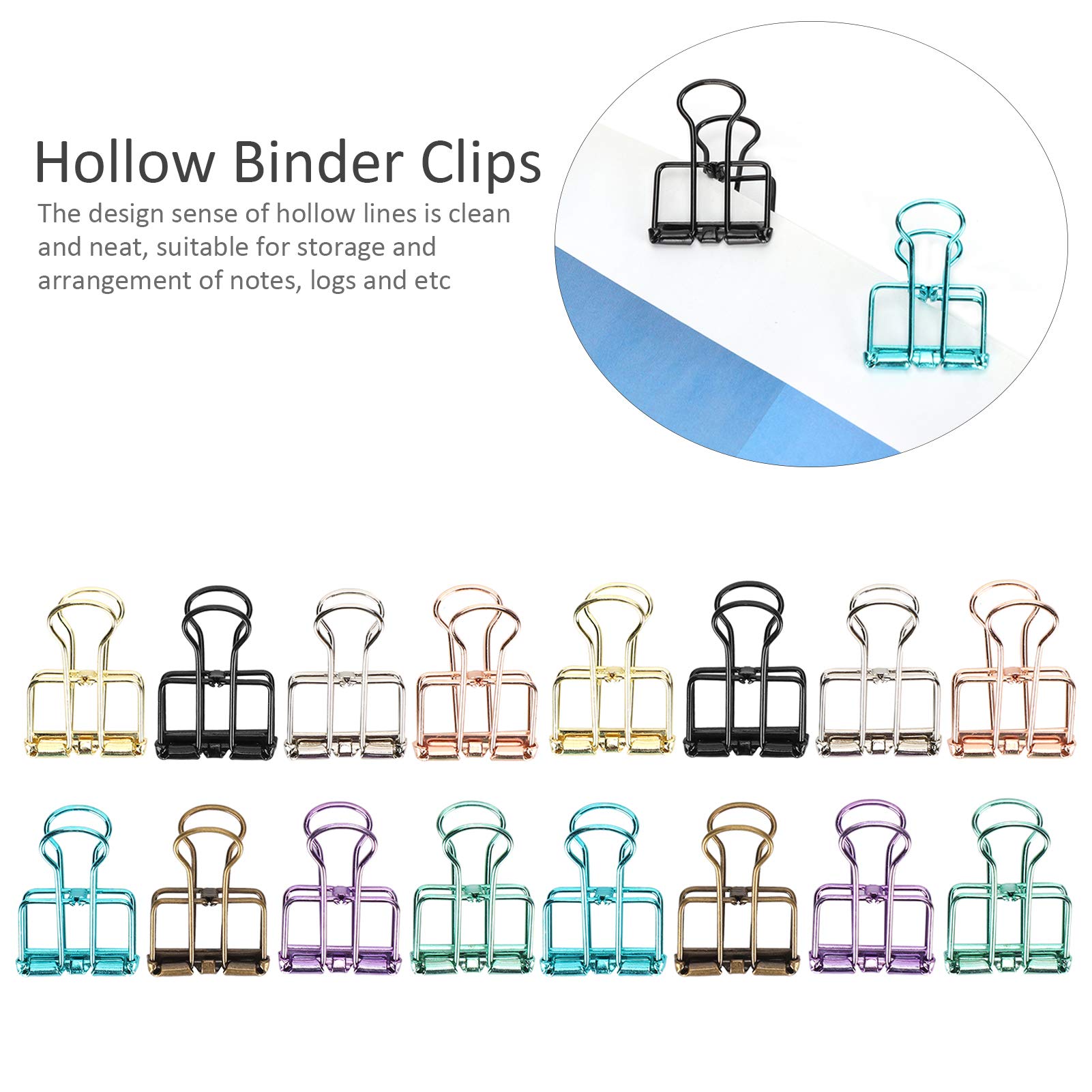16 Pcs Colorful Hollow Design Binder Clips - 8 Vibrant Colors, Small (0.8 x 1.1 Inch) - Perfect for Office Documents, School Projects, Home Organization & Crafting