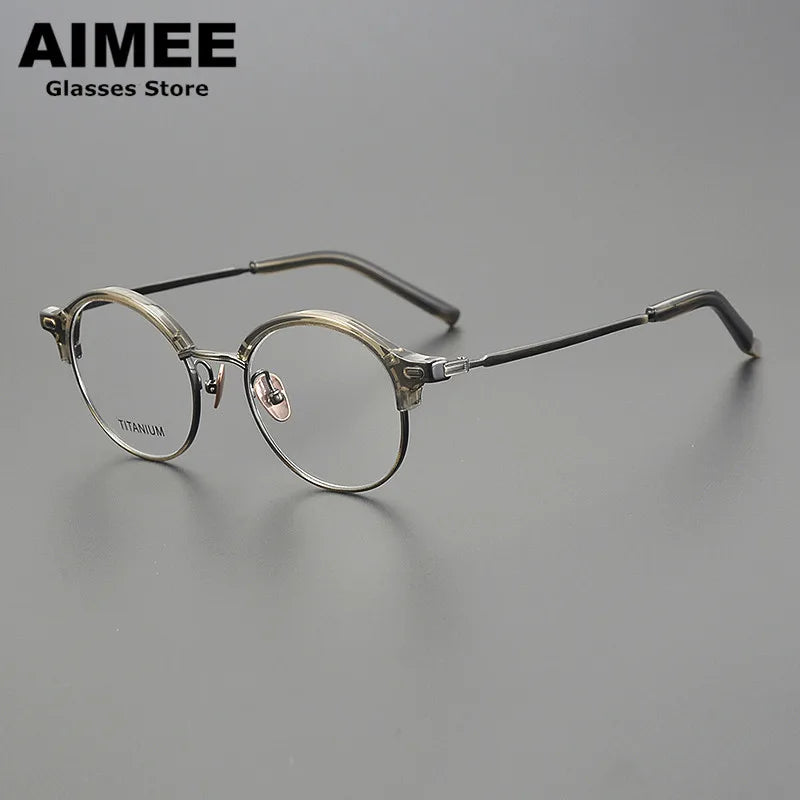 Aimee Unisex Full Rim Round Titanium Acetate Eyeglasses 6120 - Lightweight & Durable Frame for Men & Women - Perfect for Reading, Work & Everyday Use