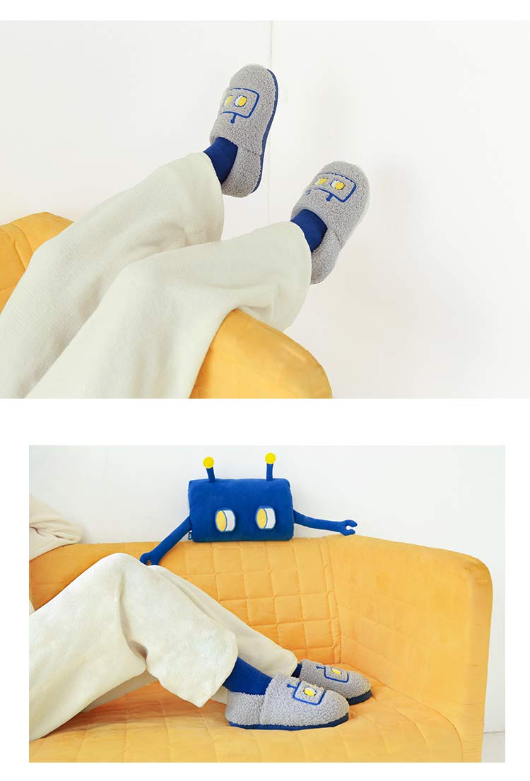 **Women's Warm Winter Slippers - Soft Indoor/Outdoor Robot Design with Colias Wing - Grey | Cozy House Shoes for Relaxing at Home & Quick Outdoor Errands**