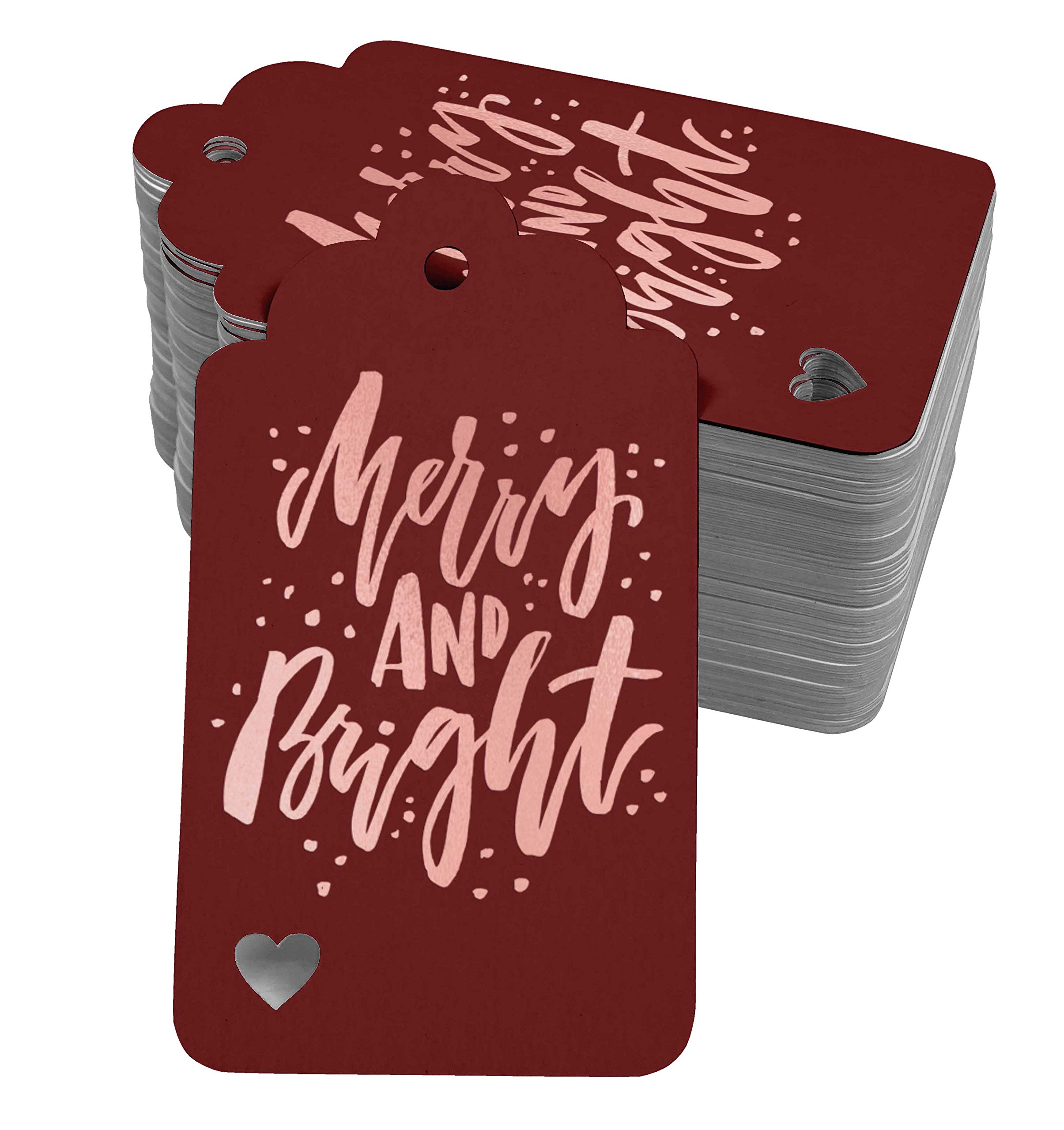 50 Pack Merry and Bright Christmas Favor Tags - Rose Gold Foil Hang Tags for Gift Wrapping, Party Decorations & DIY Crafts - Perfect for Holiday Presents, Ornaments & Festive Celebrations