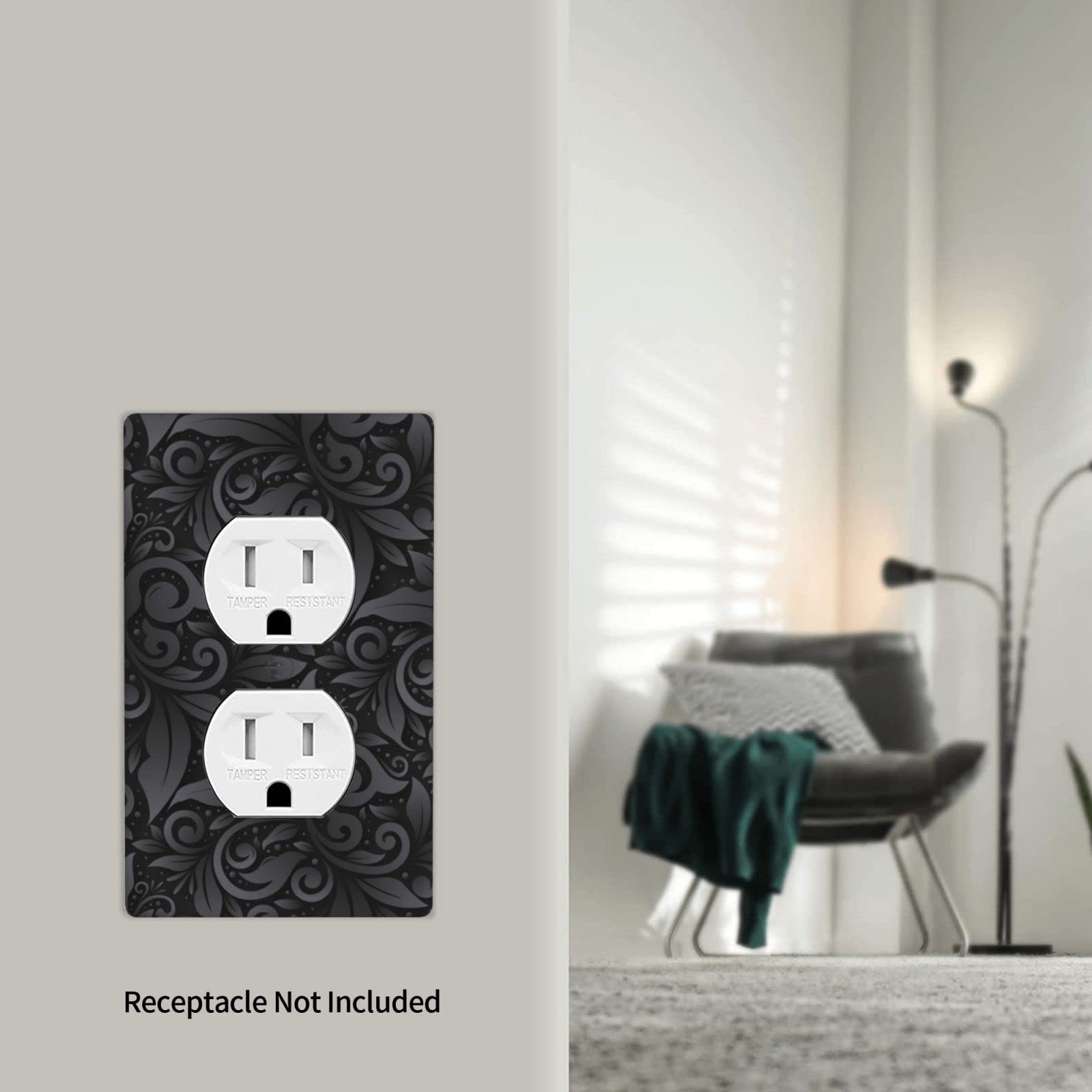 3D Floral Light Switch Cover - Black Decorative Wall Plate, 1 Gang Standard Size (4.5