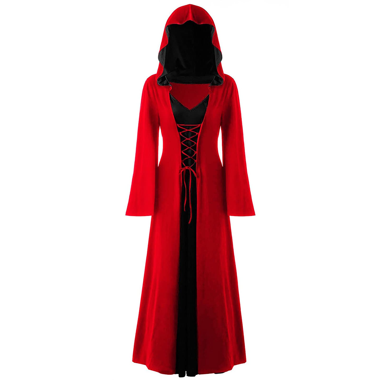 FAVIPT Plus Size Hooded Gothic Dress for Women - Vintage Floor Length Medieval Costume, Renaissance Cosplay Dress, Elegant Gothic Fashion for Halloween, LARP, Themed Parties & Dark Aesthetic Outfits