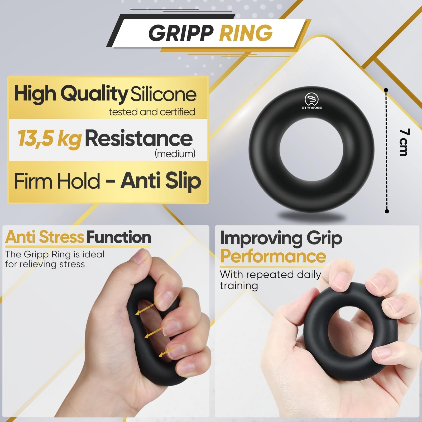 STRABOZZ Adjustable Hand Grip Strengthener Kit - Finger Trainer & Forearm Workout Equipment with Resistance Bands - Stress Relief & Strength Training for Adults - Perfect for Home Gym, Office, and Rehabilitation Exercises