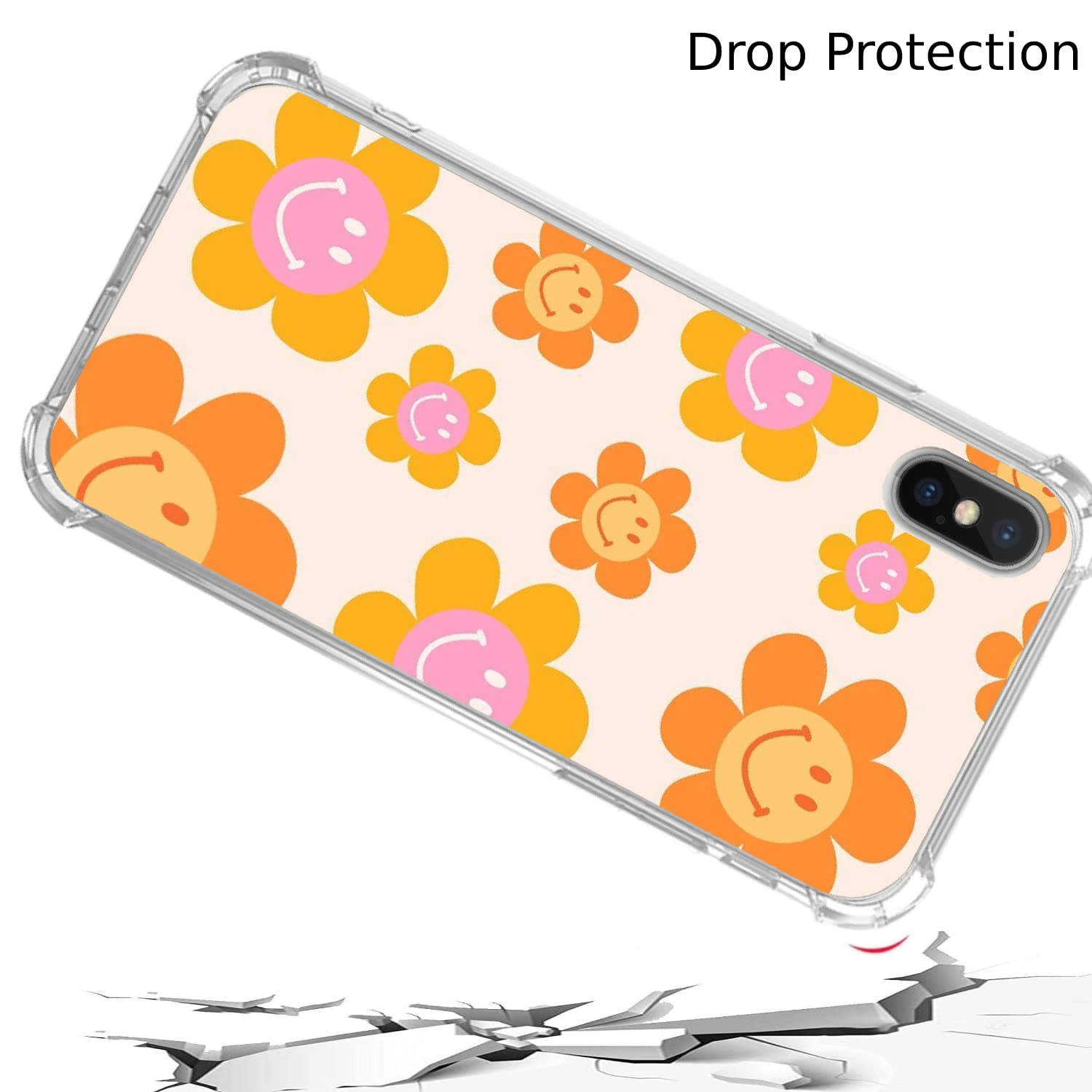 Hippie Smiley Face Flower Daisy Phone Case for iPhone Xs/X - Cute Aesthetic Protective Cover for Girls, Women | Perfect for Music Festivals, Boho Style, Summer Outfits