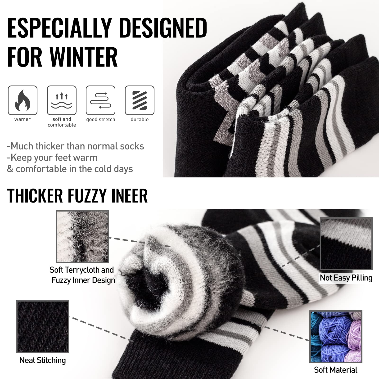Women's Thermal Winter Socks - 4 Pairs Warm Fuzzy Crew Socks for Extreme Cold Weather - Perfect for Boots & Outdoor Activities