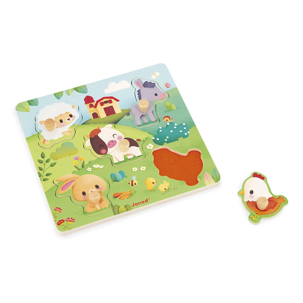 5-Piece Farmhouse Tactile Puzzle for Kids - Wooden Animal Jigsaw Puzzle for Early Learning & Sensory Play - Perfect for Toddlers, Preschool & Montessori Education