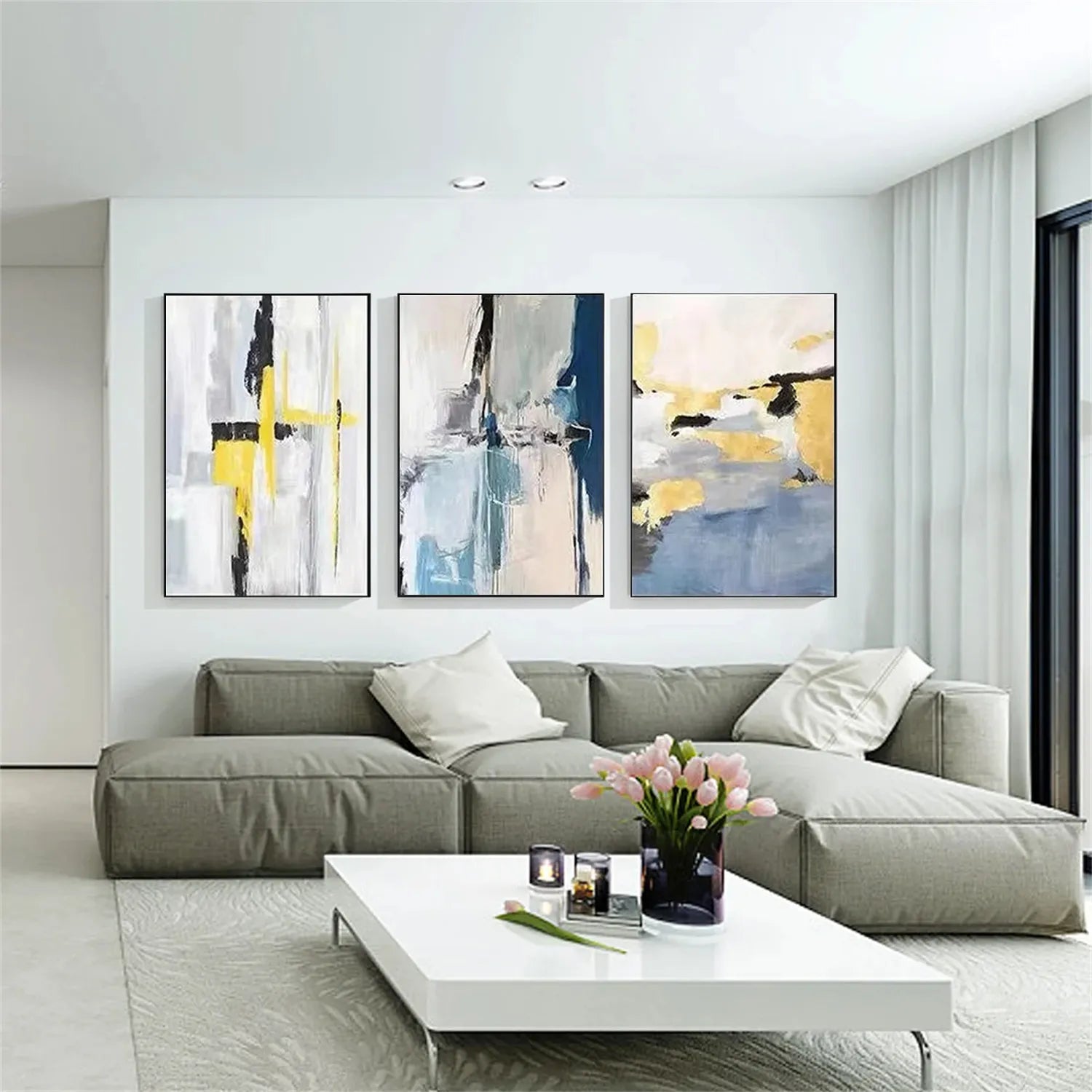 Abstract Painting Set of 3 - Modern Wall Art Canvas Prints for Living Room, Bedroom & Office Decor | #AB222