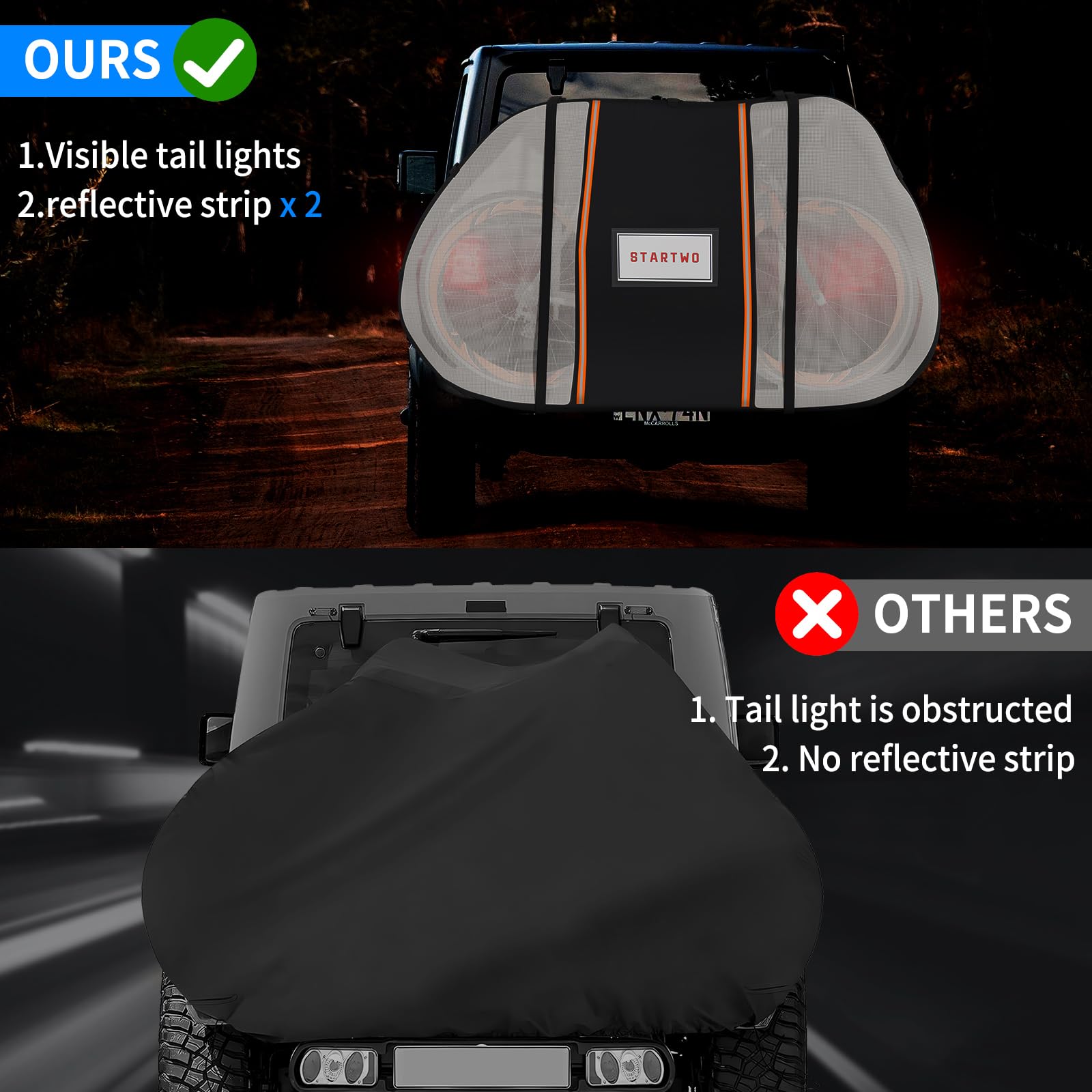 STARTWO Waterproof Bike Cover for Car Rack Transport - Outdoor Bicycle Storage with 2 Elastic Straps & License Plate Window - Fits 1-2 Bikes - Visible Tail Lights for Safe Night Driving - Perfect for Road Trips & Outdoor Adventures