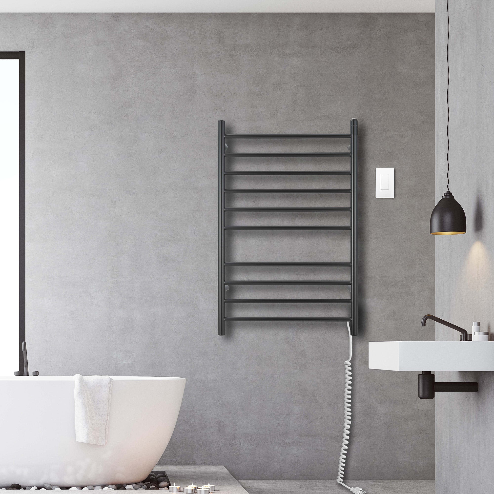 Ancona Novara Matte Black 10 Bar Wall Mounted Towel Warmer with WiFi Timer - Luxury Bathroom Heated Towel Rack for Spa, Hotel & Home Use