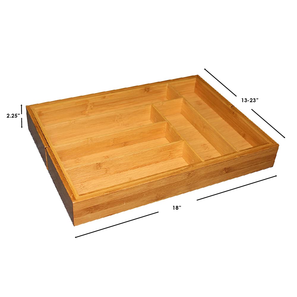 Expandable Bamboo Drawer Organizer with 8 Adjustable Compartments - Kitchen Utensil Tray, Cutlery Holder for Craft, Sewing, Office & Bathroom Storage - Perfect for Organizing Spices, Makeup, Office Supplies & Kitchen Tools