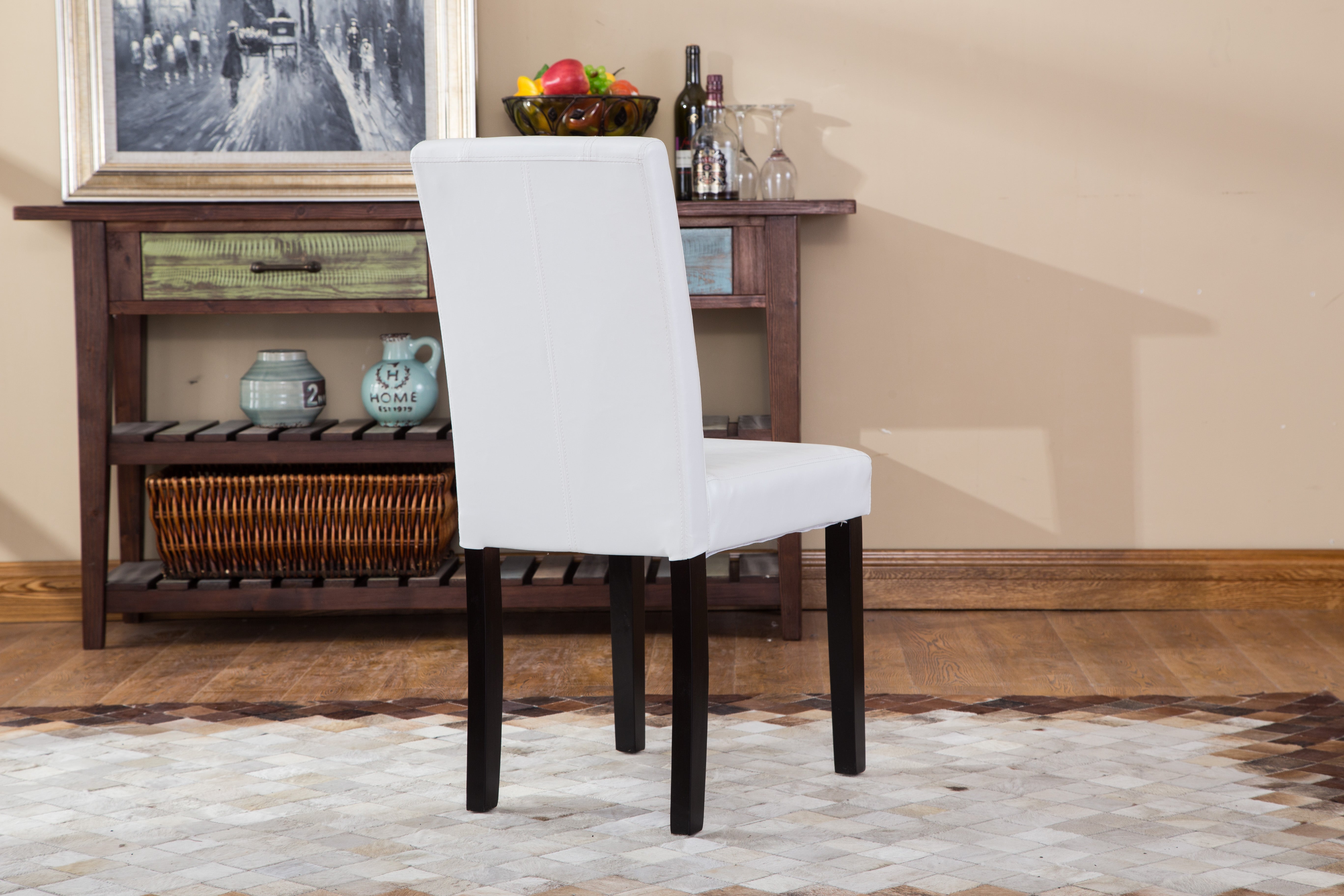 Roundhill Urban Style Solid Wood Leatherette Parson Dining Chairs, Set of 2 - Modern Kitchen & Dining Room Furniture for Home & Restaurant Use