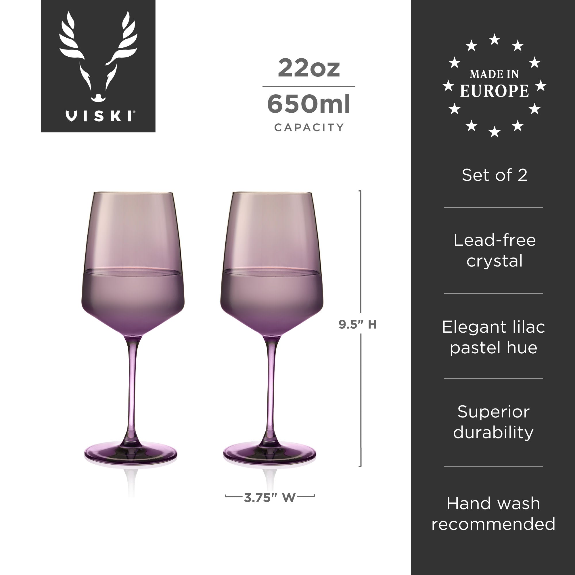 Premium Reserve Nouveau Crystal Wine Glasses Set of 2 - Elegant Violet Stemware for Red & White Wine - Perfect for Dinner Parties, Weddings & Romantic Evenings
