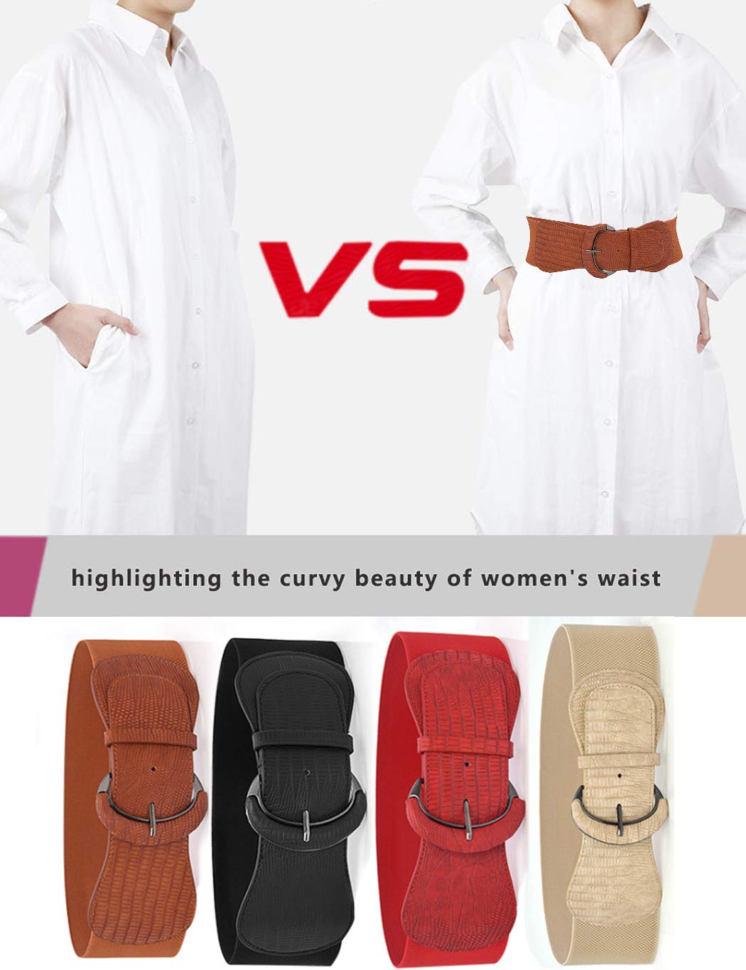 3-Piece Women's Wide Elastic Waist Belts - Genuine Leather Adjustable Fashion Belts for Dresses & Skirts - Stylish Decorative Belt Hooks - Perfect for Office, Party & Casual Outfits