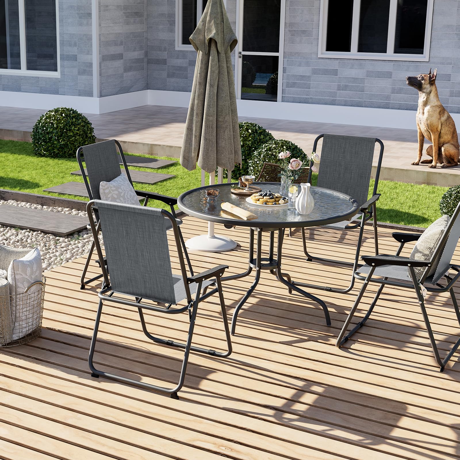 UDPATIO 4-Piece Patio Dining Chair Set - Lightweight Folding Outdoor Chairs with Steel Frame & Weather-Resistant Textilene Fabric (5.7lbs Each, 220lb Capacity) - Grey - Perfect for Backyard, Poolside, Deck, and Garden Relaxation