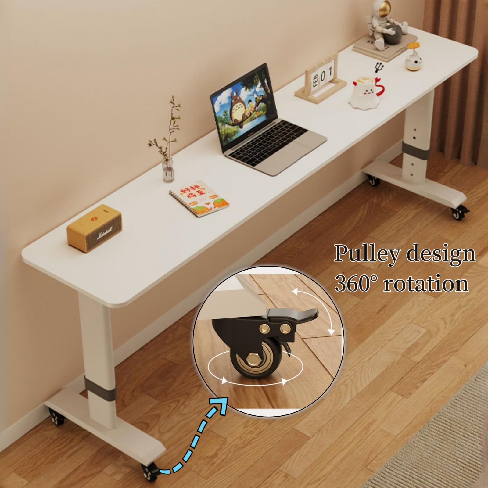 Adjustable Height Overbed Table with Wheels - Mobile Bed Desk for Laptop, Breakfast, Reading & Work - Perfect for Home, Hospital & Office Use