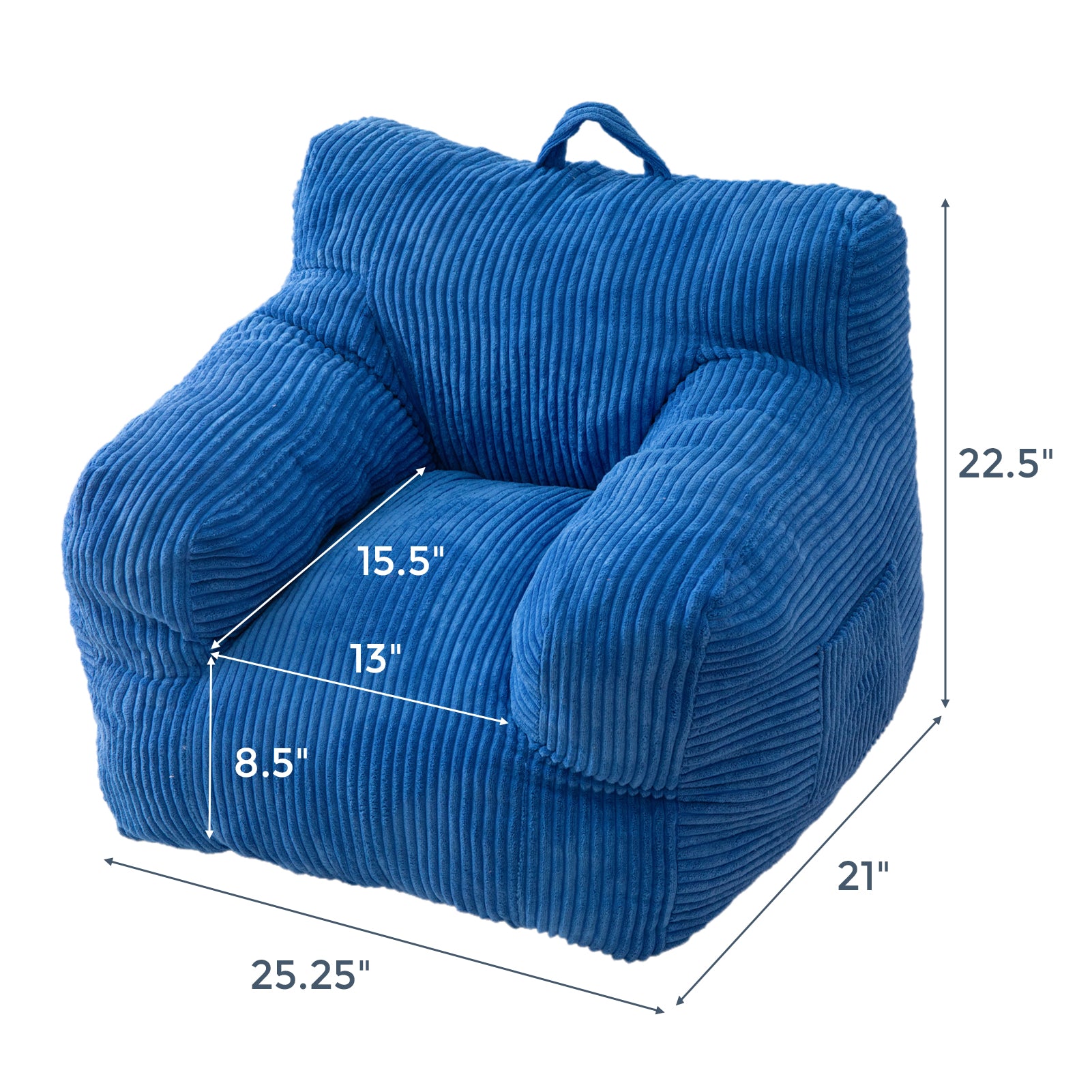 MAXYOYO Kids Bean Bag Chair - Soft Corduroy Bean Bag Couch with Armrests for Boys & Girls, Comfortable Seating for Bedroom, Playroom & Dorm (Blue) - Perfect for Reading, Gaming & Relaxing