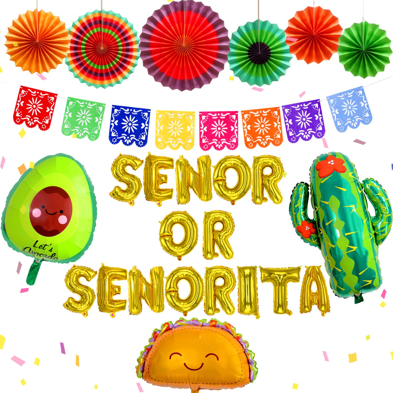 JeVenis Senor or Senorita Gender Reveal Party Decorations Set - Mexican Fiesta Balloons, Backdrop, Banner & Supplies (Green/Red/Yellow/Blue) - Perfect for Baby Shower, Gender Reveal Parties & Mexican-Themed Celebrations