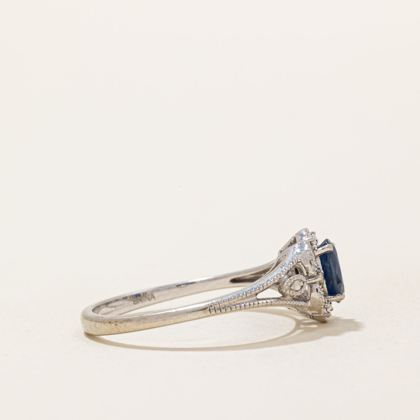 Blue & Clear Sapphire Ring | 0.42ct Natural Sapphire with 0.01ctw Diamond Accents | Size 6.75 | Elegant Wedding, Engagement & Anniversary Jewelry Gift for Women
