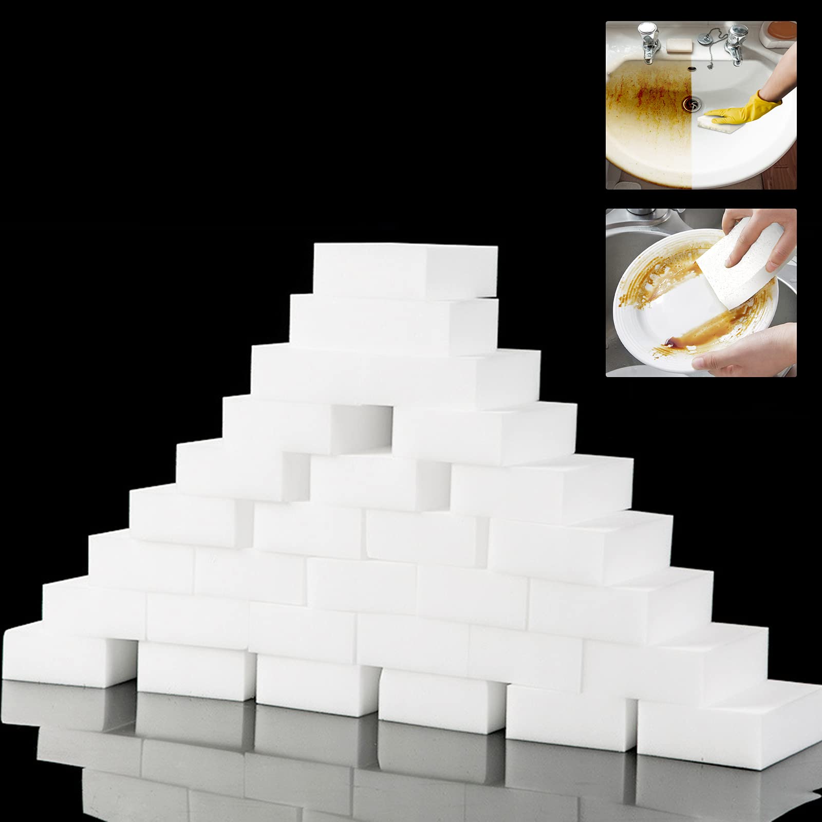 50-Pack Magic Melamine Sponge Erasers - Non-Scratch Multi-Surface Cleaning Pads for Kitchen, Bathroom, Car & More | Chemical-Free Household Cleaner for Dishes, Furniture, Bathtub, Sink & Shoes | Perfect for Deep Cleaning Stubborn Stains & Everyday Messes