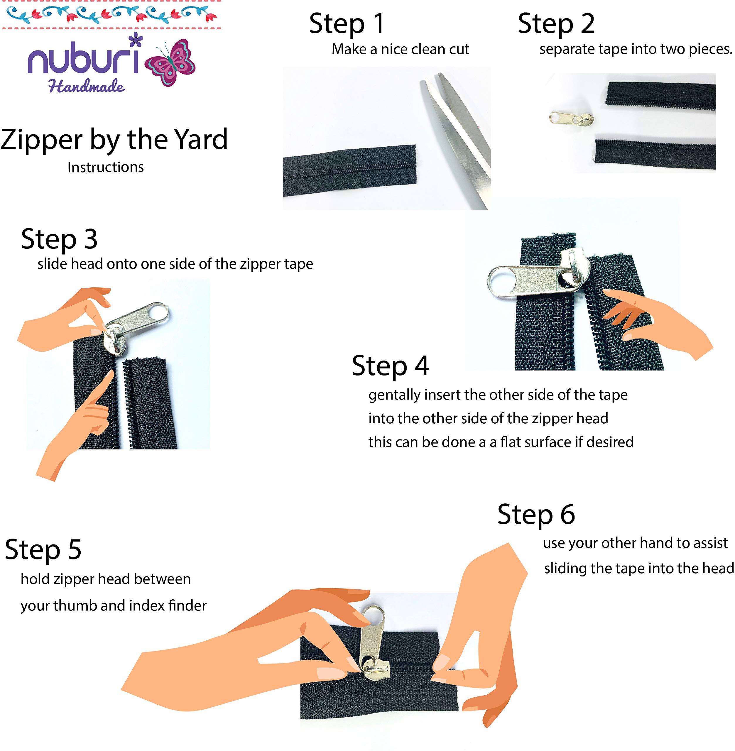 Nuburi Size #3 Zipper by The Yard - 5 Yards DIY Zipper Kit with 20 Zipper Pulls (Black with Rainbow Teeth & Silver Pulls) - Perfect for Sewing Projects, DIY Crafts, and Clothing Repairs