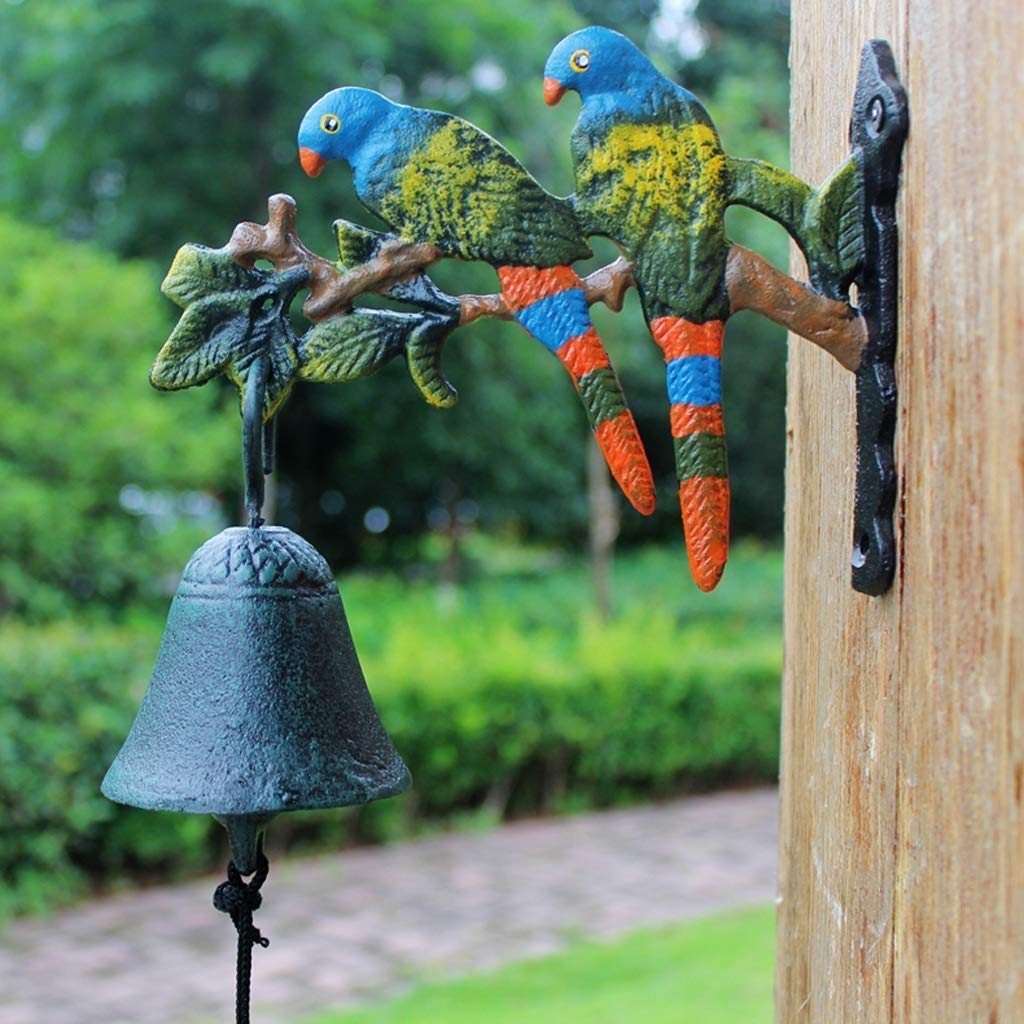 Vintage Cast Iron Wall Mounted Hand-Operated Door Bell - Decorative Heavy Duty Hanging Bell with Bird Design for Garden, Home, Store & Outdoor Decor (Perfect for Farmhouse, Cottage & Rustic Style Entryways)