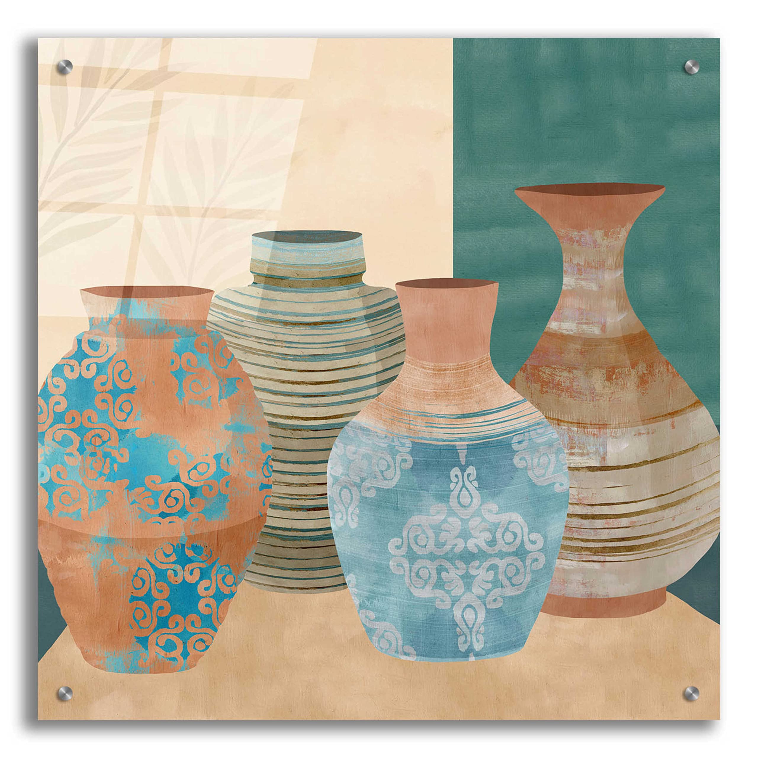 Flora Kouta 'Earthenware Pots II' Acrylic Glass Wall Art Print - 24x24 Inches Modern Home Decor for Living Room, Bedroom, Office