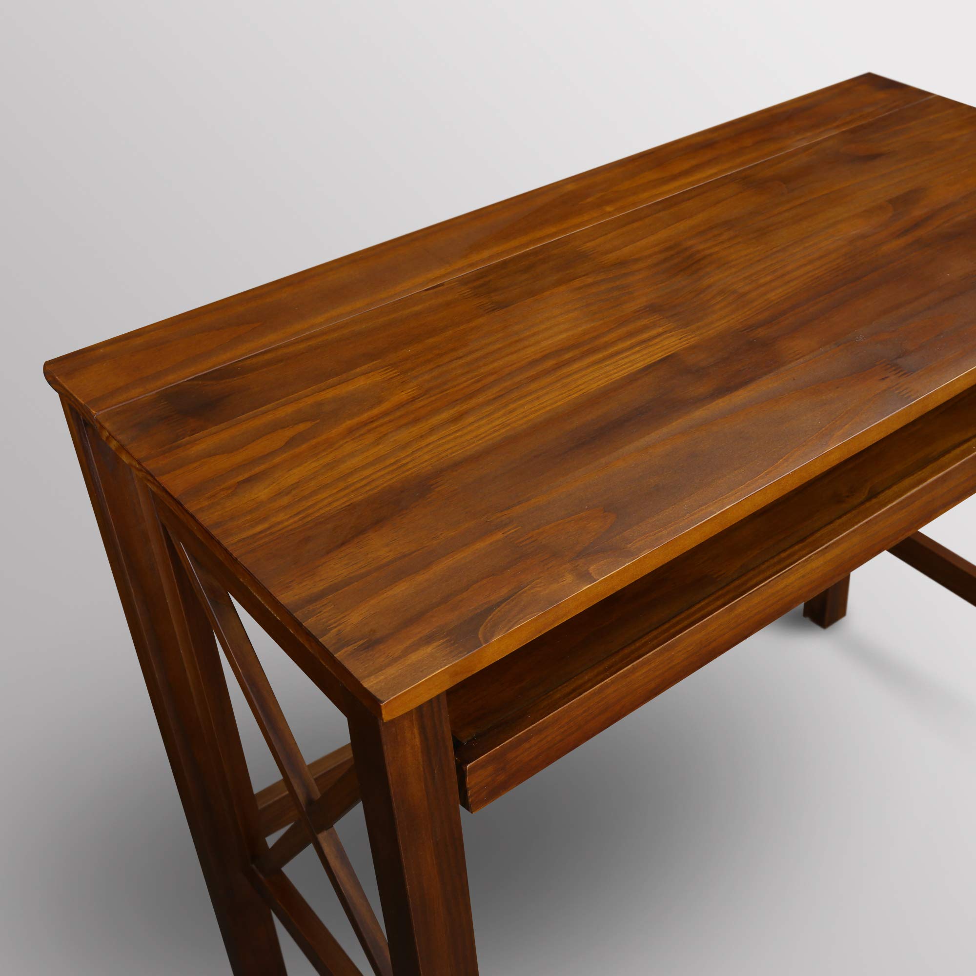 Casual Home Montego Pull Folding Desk - Warm Brown Wooden Writing Table with Storage Shelf | Space-Saving Home Office Desk for Small Rooms & Apartments