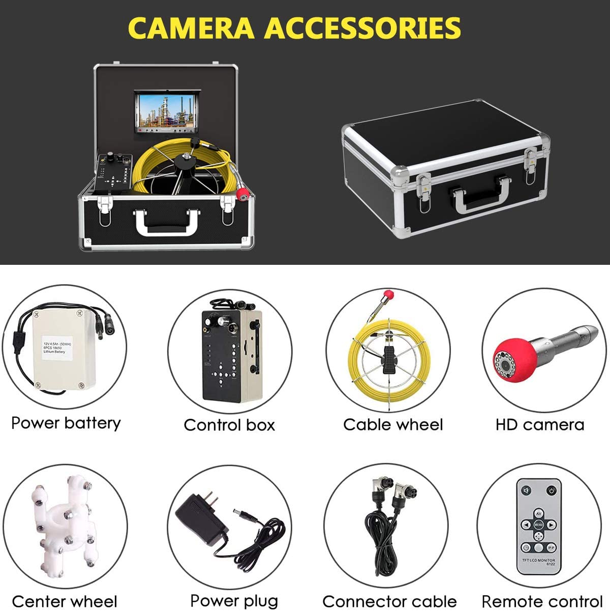 65FT Sewer Inspection Camera with DVR - IP68 Waterproof, 12 Adjustable LED Lights, Zoom Function & External Monitor Connection | Pipe & Drain Snake Camera for Sewer Line, Plumbing, Duct Inspection | Perfect for Professional Plumbers & DIY Home Maintenance