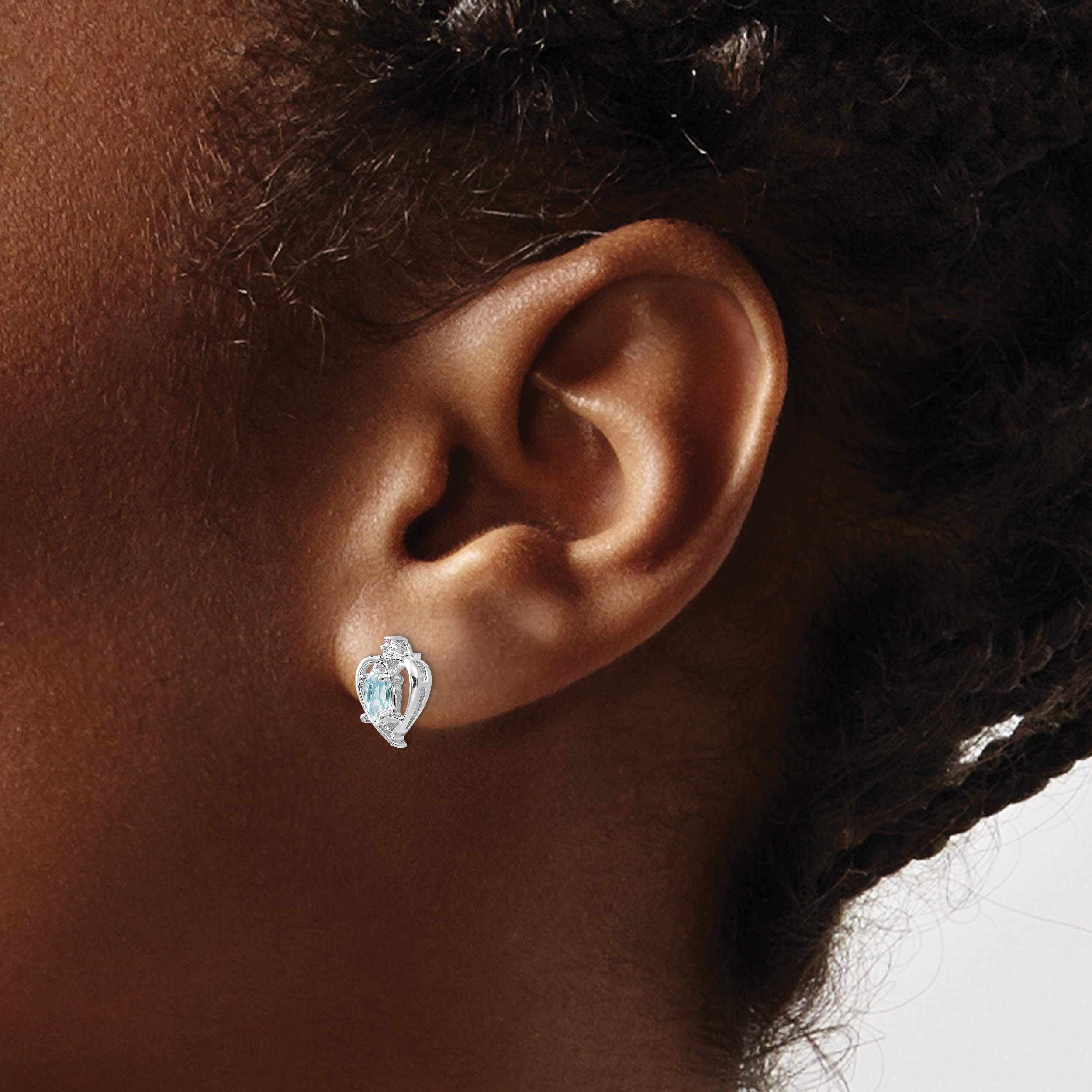 14K Solid White Gold Blue Aquamarine Diamond Heart Stud Earrings - March Birthstone Jewelry for Women, Gift for Her, Anniversary, Valentine's Day, Mother's Day, Birthday Present