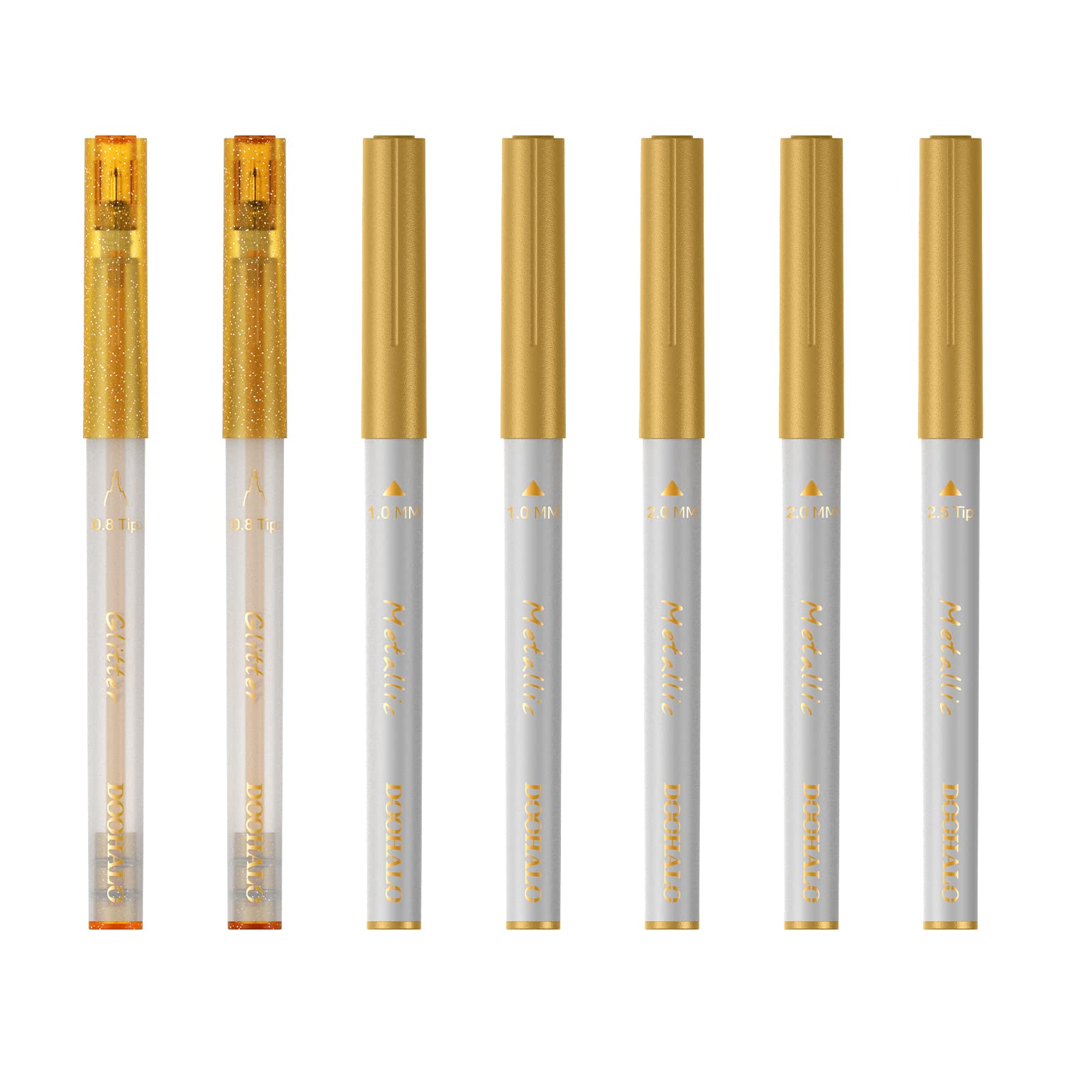 DOOHALO Gold Metallic Gel Glitter Pens - 8-Pack Variety Point Tips (0.8mm-2.5mm) for Cricut Maker 3, Maker, Explore 3, Air 2 & Air - Perfect for Drawing, Writing, Scrapbooking, Card Making & DIY Crafts