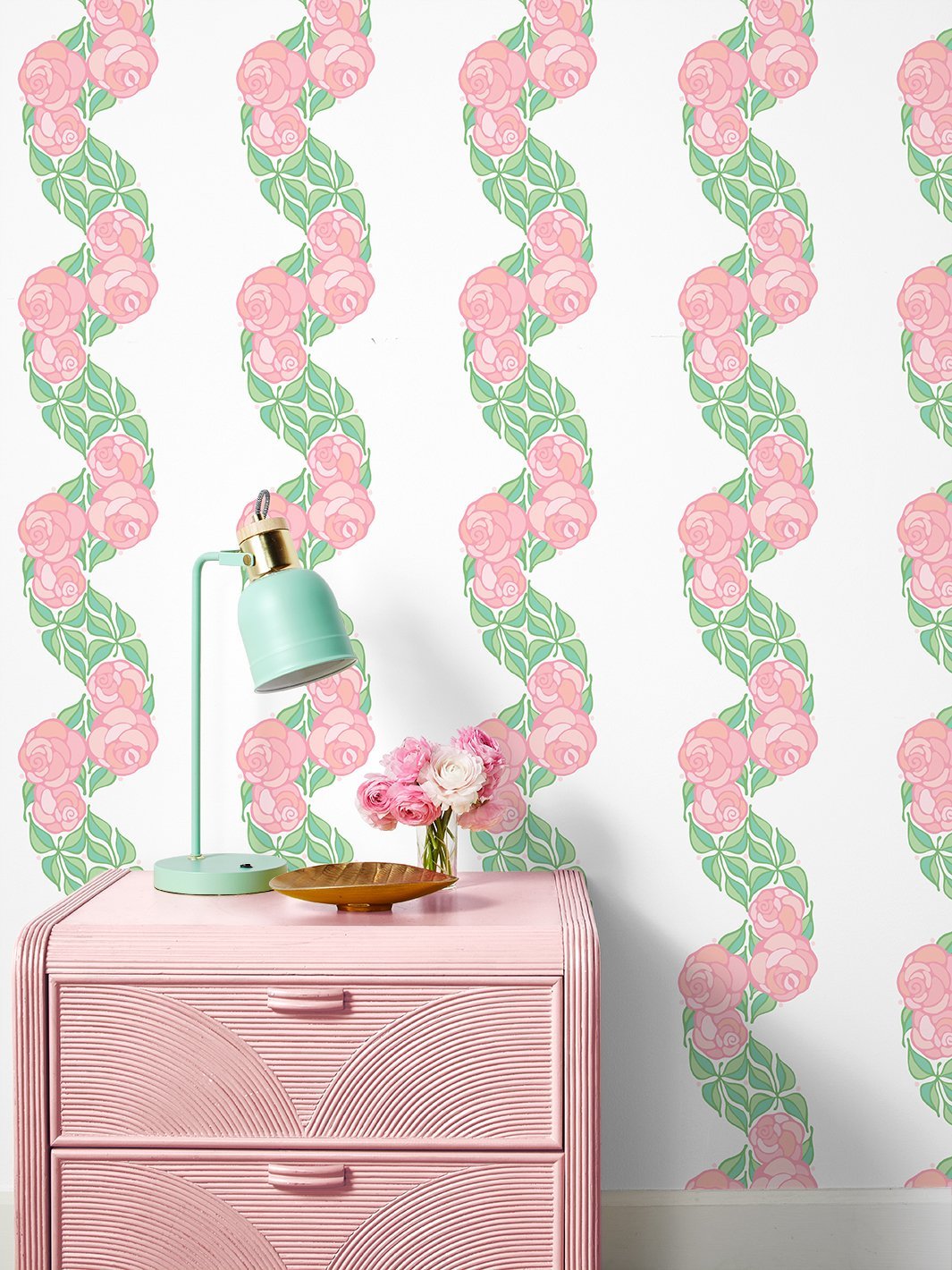 Barbie™ Ballet Slipper Floral Stripe Wallpaper - Elegant Peel and Stick Wall Decor for Girls' Bedroom, Nursery, or Playroom
