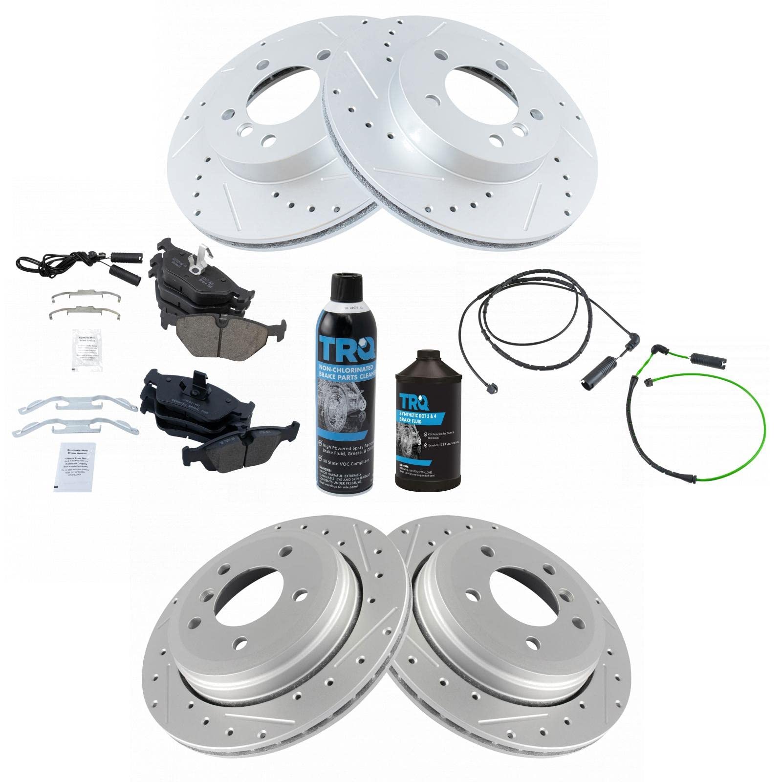 TRQ Ceramic Brake Pads & Performance Rotors Front & Rear Kit with Brake Fluid - High-Performance Braking for Cars, Trucks & SUVs - Perfect for Daily Commuting, Racing & Off-Road Adventures