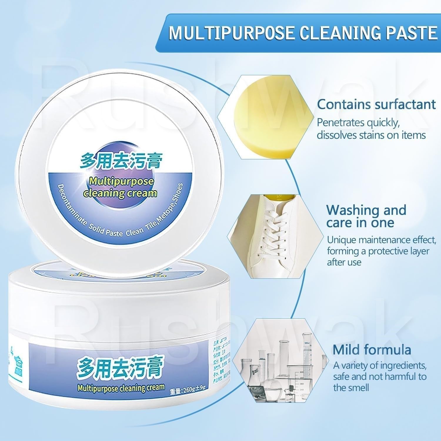 Rushwak White Shoe Cleaner Cream Kit - No-Wash Instant Whitener for Sneakers with Sponge | 260g | Perfect for Cleaning White Shoes, Sneakers & Canvas | Ideal for Daily Wear, Gym & Outdoor Activities