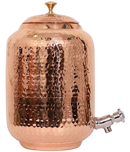 Handmade Pure Copper Water Dispenser Pot - 4L Ayurvedic Healing Water Storage with 2 Hammered Glasses | Indian Hand Hammered Copper Bottle, Pitcher & Mug for Detox & Wellness | Perfect for Home, Office & Yoga Practice