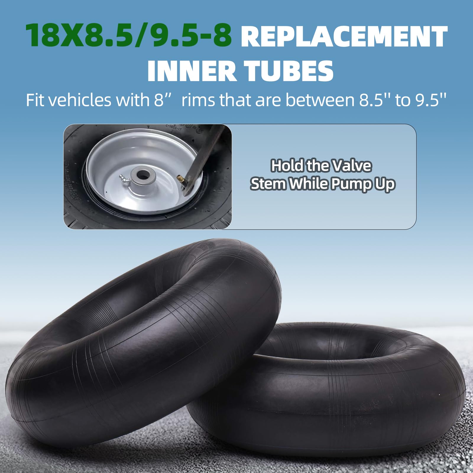 18x8.50/9.50-8 Replacement Inner Tube with TR-13 Valve Stem (2-Pack) - Fits Golf Carts, Tractors, Lawn Mowers, ATVs & Utility Vehicles - Heavy Duty Tube for Off-Road, Farm & Lawn Equipment Maintenance