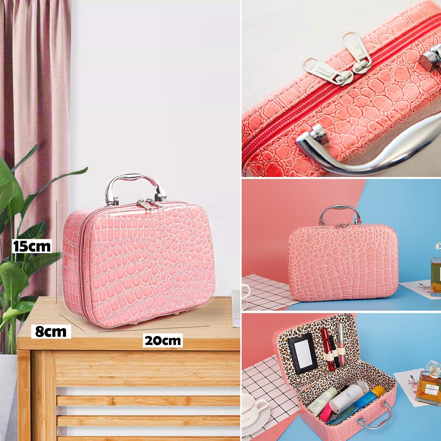 EKESHVAR Leather Makeup Organizer Bag - Cosmetic & Jewelry Storage Box with Magnifying Mirror | Travel Toiletry Case for Women | Perfect for Home Vanity, Travel & Gift Giving