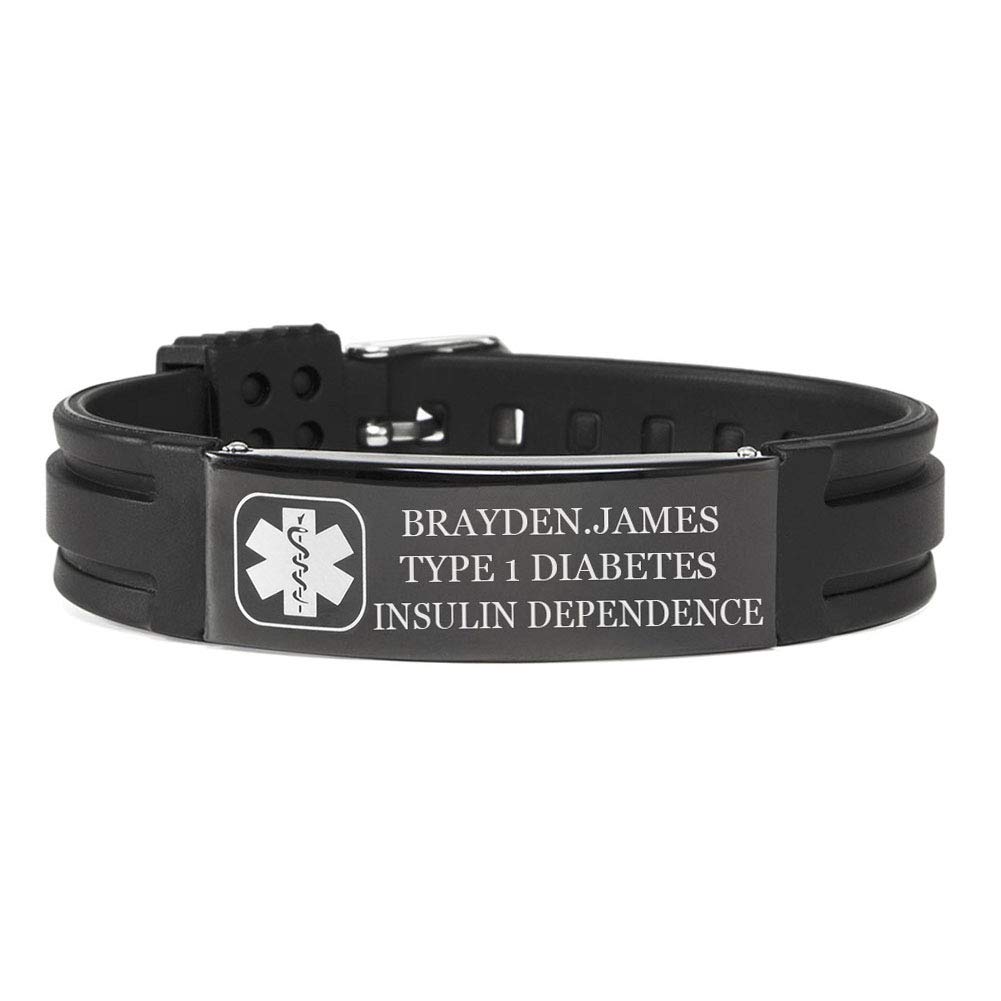 Medical Alert ID Bracelets for Women & Men - Stainless Steel Engraved Tag with Adjustable Silicone Wristband - Free Custom Engraving - Ideal for Emergency Medical Info, Allergies & Senior Safety