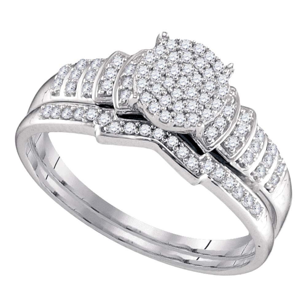 14K Sterling Silver Round Diamond Cluster Bridal Wedding Ring Set - 1/4 Carat Total Weight (1/4 Cttw) - Elegant Engagement & Anniversary Jewelry Gift for Women