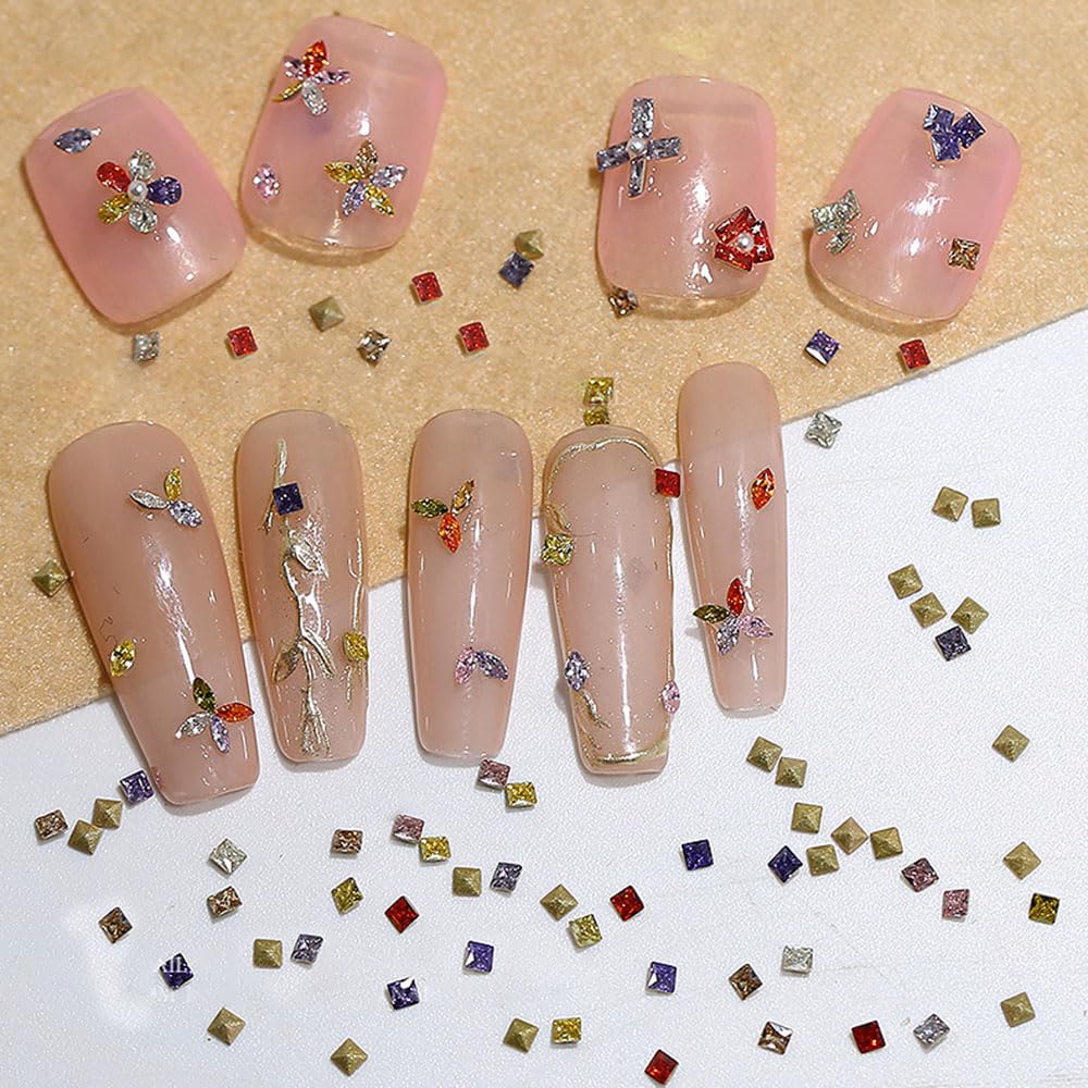100pcs Mini Nail Rhinestones - Colorful Zircon 3D Pointed Bottom Nail Gems for Nail Art, Manicure & Crafting | DIY Nail Design, Wedding, Party & Salon Use