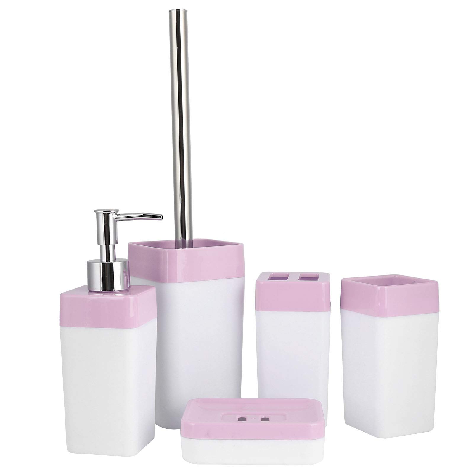5-Piece Ceramic Bathroom Accessories Set - Complete Soap Dispenser, Toothbrush Holder, Tumbler & Straw Set - Modern Bathroom Decor Kit (Pink, Green, Blue) - Perfect for Bathroom Organization & Stylish Home Decor