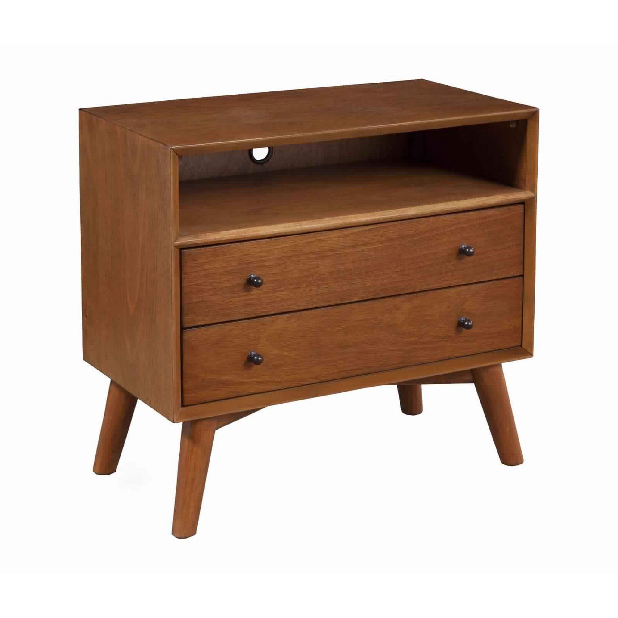 Benjara 2 Drawer Wooden Nightstand with Open Shelf & Splayed Legs - Brown Finish Bedside Table for Bedroom, Living Room, or Office Storage