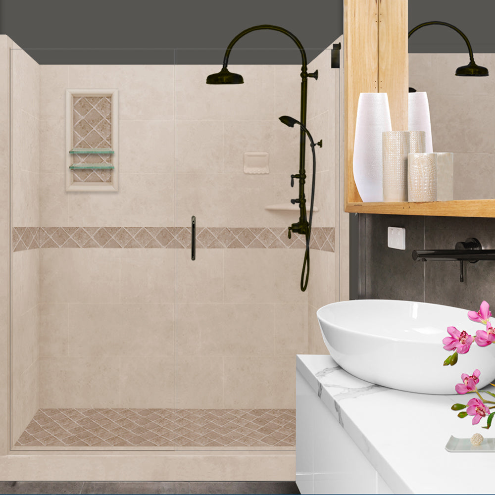 60 Alcove Brown Sugar Sistine Stone & Diamond Stone Accent DIY Shower Remodel Kit - Easy Bathroom Upgrade for Modern Home Renovation