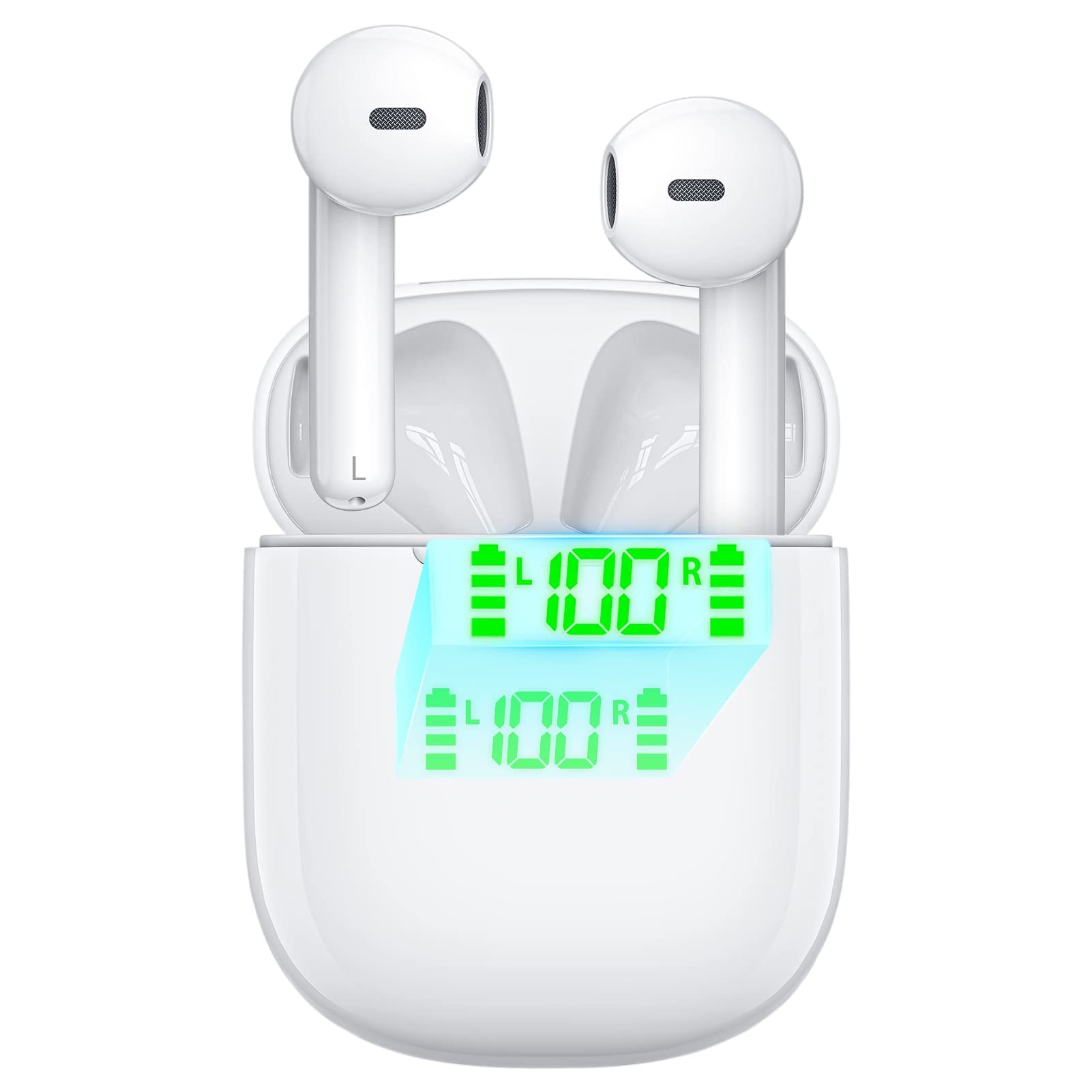 HINYCOM Wireless Bluetooth Earbuds with Wireless Charging Case, LED Power Display, Type-C & Smart Touch Control - 40H Playtime Stereo Earphones for Running, Gym, Workout, Office & Commuting