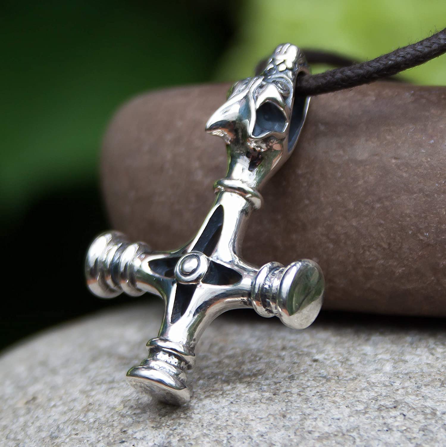 Viking Wolf Cross Necklace 925 Sterling Silver - Large Men's Norse Thor's Hammer & Fenrir Pendant - Handmade Nordic Gothic Jewelry for Men - Perfect for Father's Day Gifts, Viking Cosplay, and Norse Mythology Enthusiasts