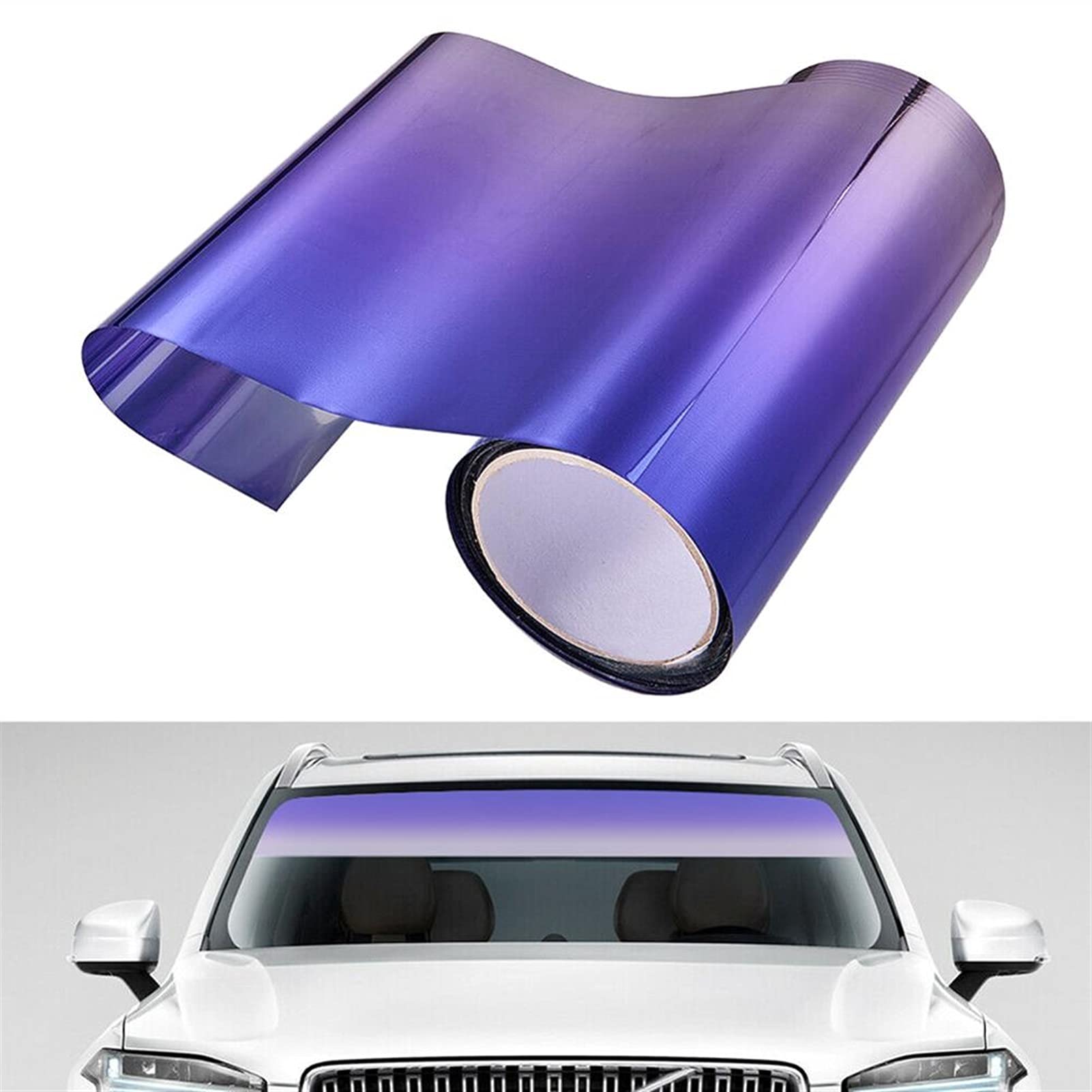 XUNWENR 150x20CM Car Window Sun Visor Strip Tint Film - UV Protection Windshield Sticker for Sun Shade, DIY Car Decoration & Styling (Purple) - Perfect for Summer Driving & Vehicle Customization