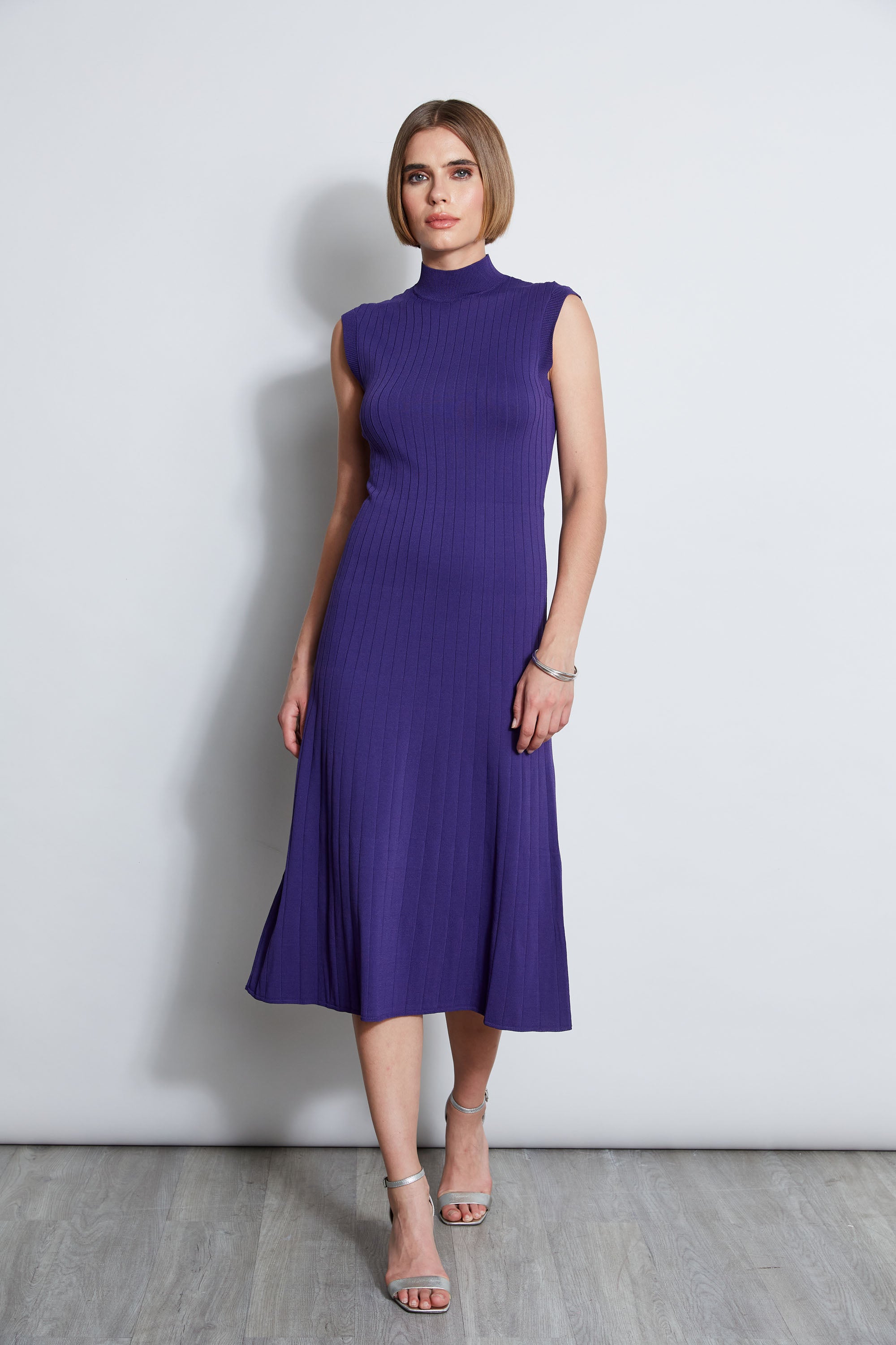 Stylish Knit Mock Neck Dress E7522604 in Grape - Perfect for Casual Outings, Office Wear & Evening Events