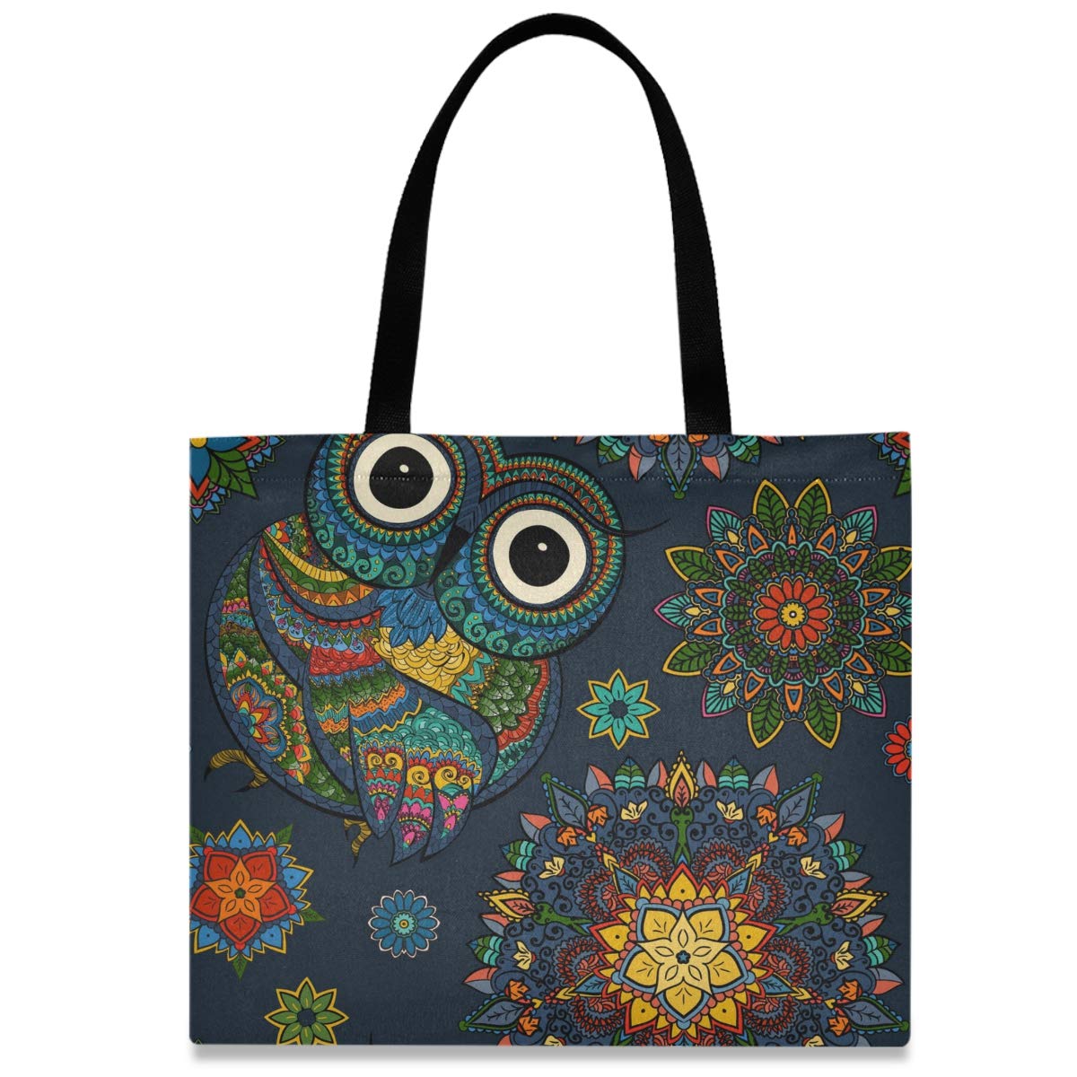 Stylish Retro Abstract Owl Canvas Tote Bag for Women - Large Reusable Grocery Shopping Bag with Spacious Design - Perfect for Work, Beach Trips & Daily Errands