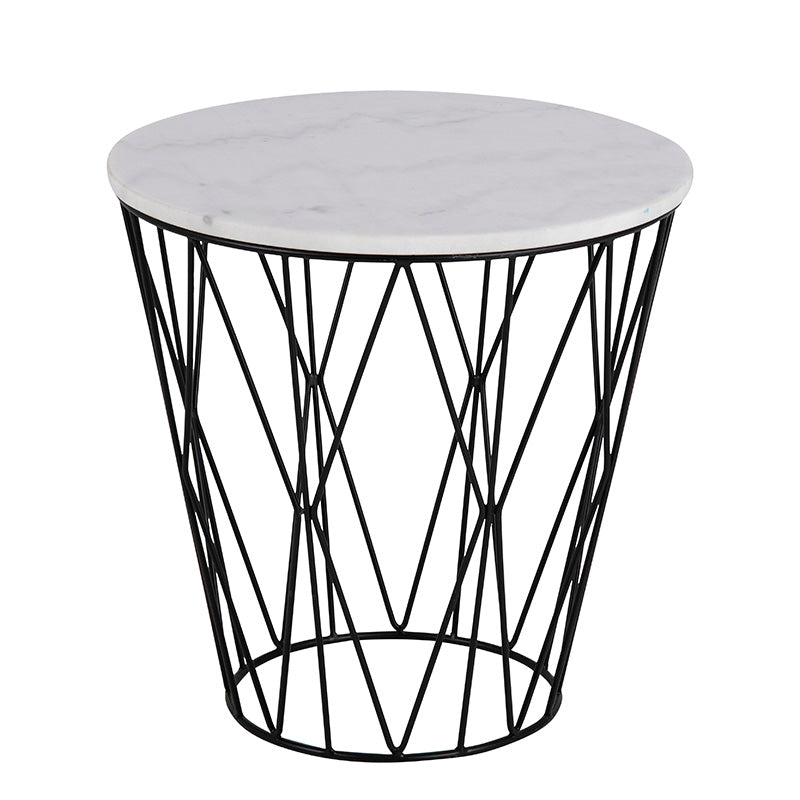 DARBY White Marble Side Table 50cm - Modern End Table for Living Room, Bedroom & Office Decor