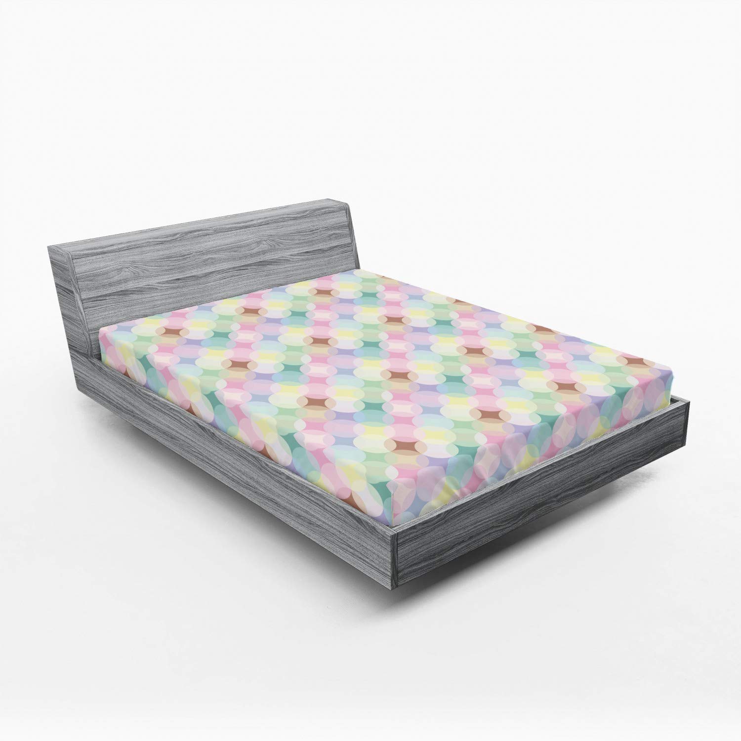 Ambesonne Geometric Circle Fitted Sheet - Soft Circular Star Pattern Abstract Art Queen Size Bedding - Deep Pocket Elastic All Around for Comfort - Perfect for Modern Bedrooms, Guest Rooms & Dorm Decor