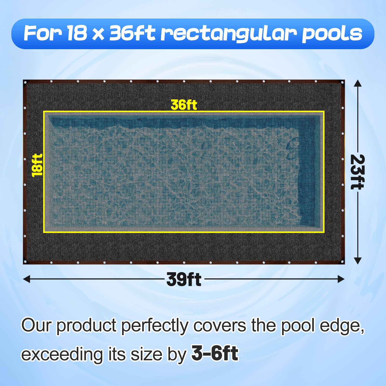 **Heavy Duty Rectangle Pool Leaf Net Cover - Reinforced Grommets & Fine Mesh for 18x36ft Inground/Above Ground Pools - Sun Protection & Debris Catcher for Backyard, Garden, and Swimming Pool Maintenance**